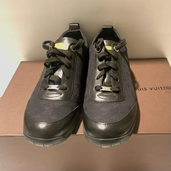 LOUIS VUITTON Monogram Idylle Black Leather Canvas Sneakers LV 2004 RARE Size 39 - Picture 2 of 14